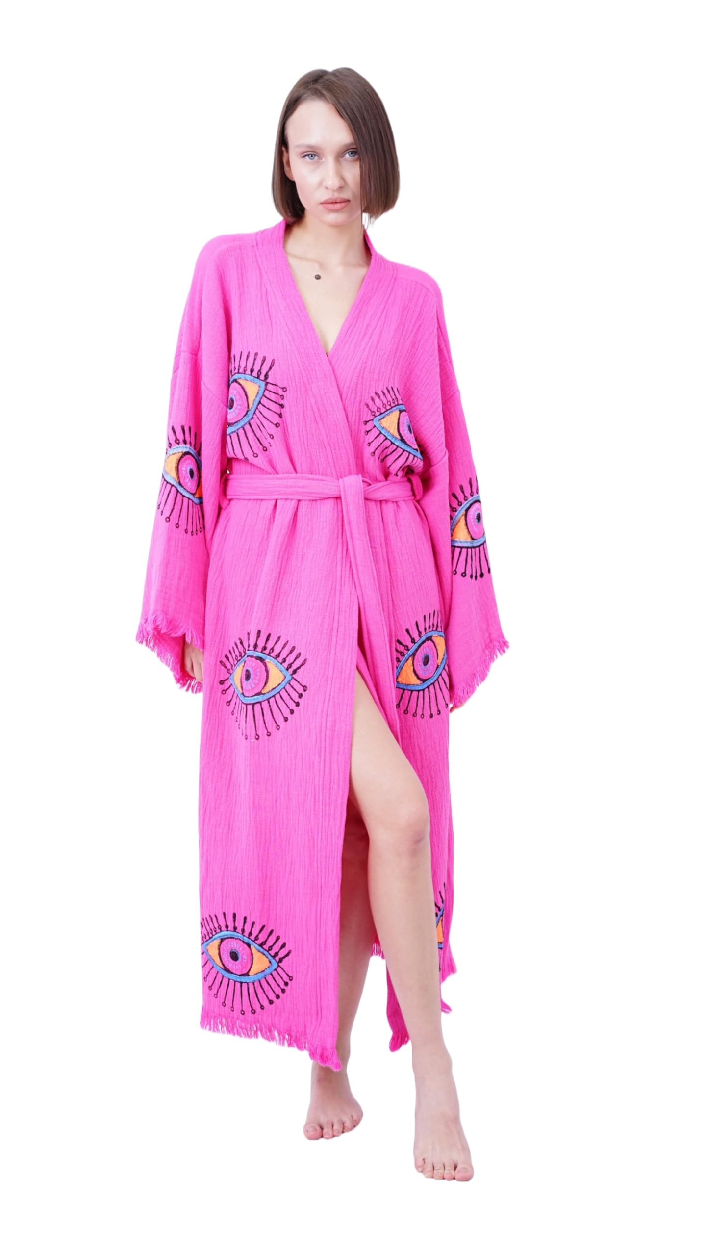 Handmade Evil Eye Boho Festival Kimono Boho Beachwear Beachwear Cover Up Ethnic Kimono Cardigan Bathrobe Morning Robe
