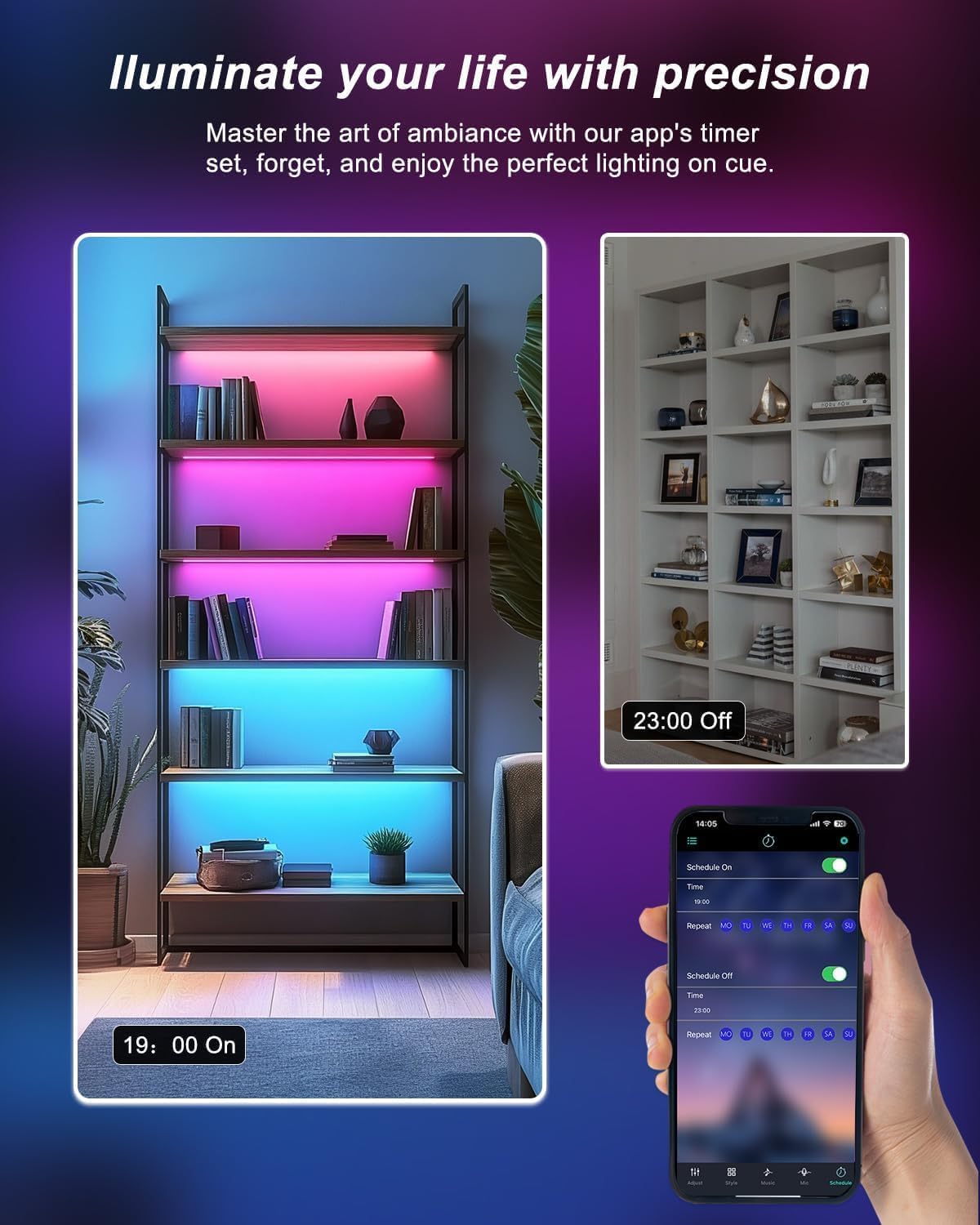 Strisce LED alimentate a batteria, 50,8 cm, confezione da 4, luci LED wireless per camera da letto che cambia colore con app, luci a LED per TV, illuminazione sotto armadietti, mensole, sotto il