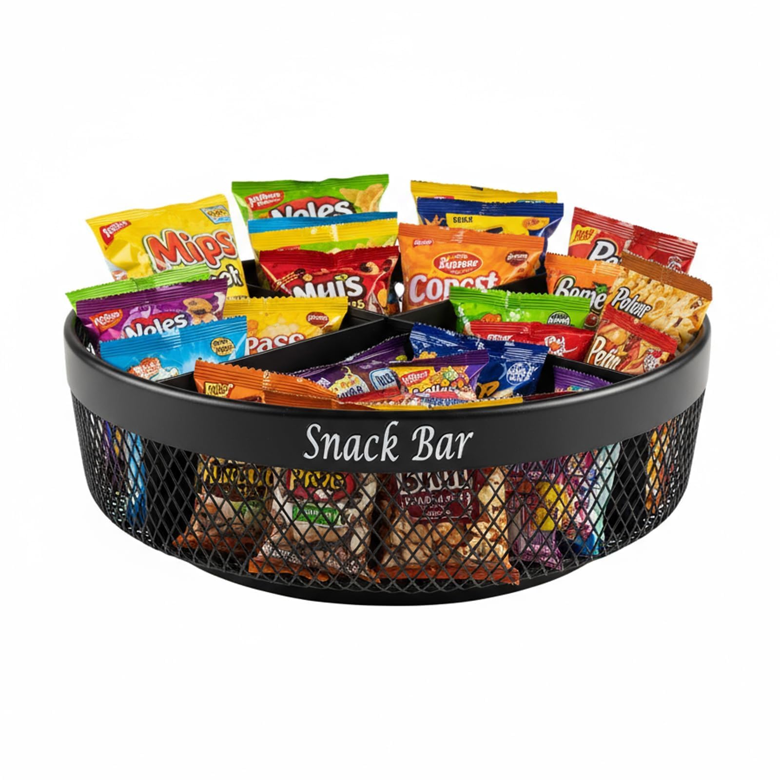Punorric Snack Organiser, Metal Turntable Snack Storage Box,4 Compartments Kitchen Storage Bar Pantry Organiser for Crisp,Packets,Lazy Susan Snack Spinner