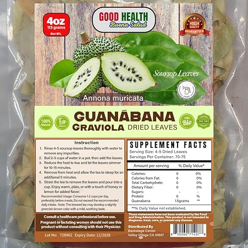 Hojas Secas de Guanábana Graviola  Té Herbal de Guanábana 100% Natural, Sin Cafeína, Rico en Antioxidante Té de Hierbas de Hojas Secas de Guanábana,