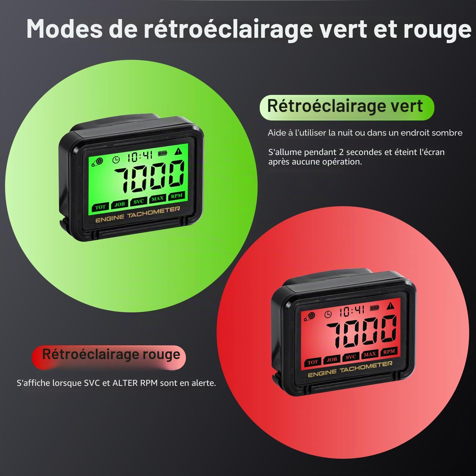 Tachymètre Numérique LCD 18 000 tr/min avec Compteur Horaire | Tachymètre avec Induction Sans Fil, Surveillance de Batterie, Étanchéité et Rappel D'entretien pour Moto, Tondeuse, etc