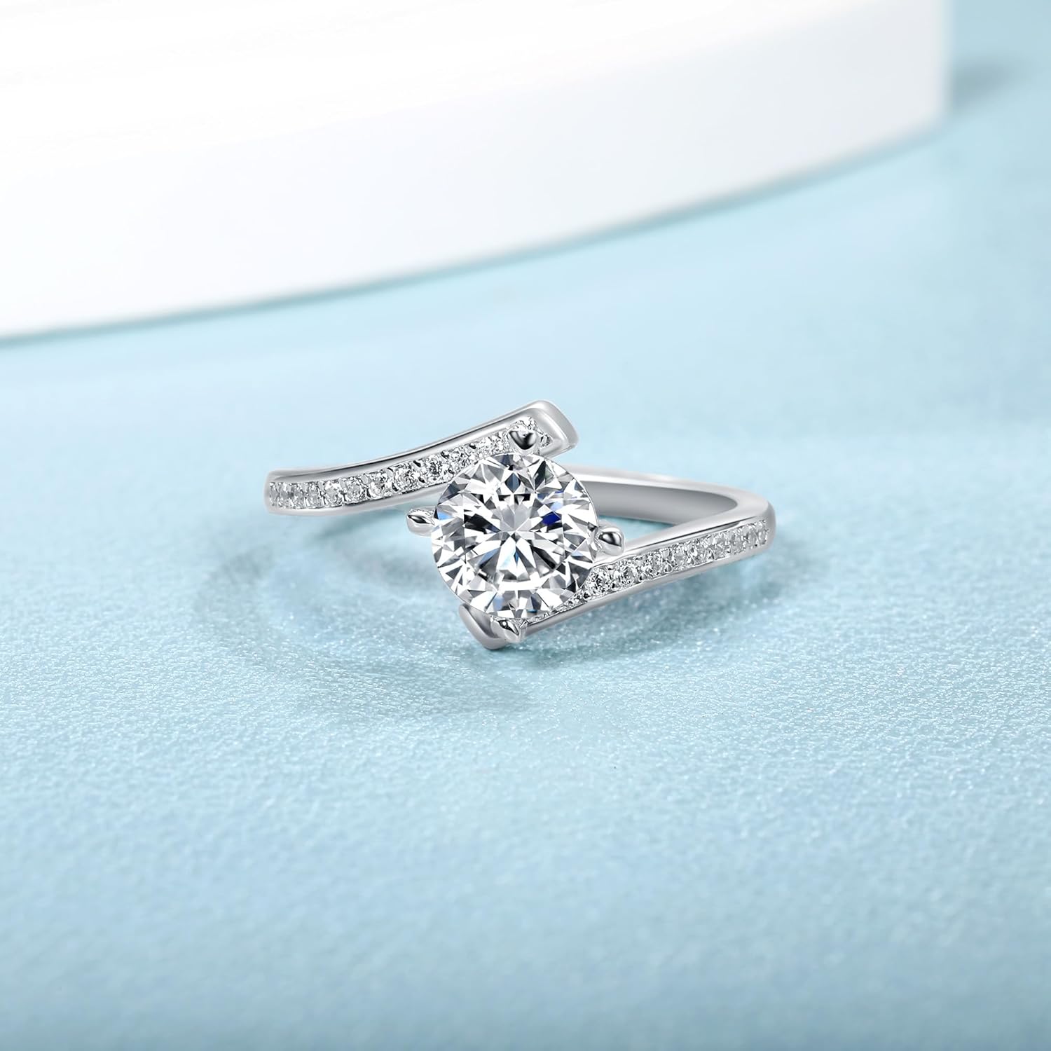 VOLUKA White Gold Plated 925 Silver Moissaite Ring For Women 0.5CT - 1CT Lab Diamond Promise Ring Wedding Engagement Silver Moissanite Ring