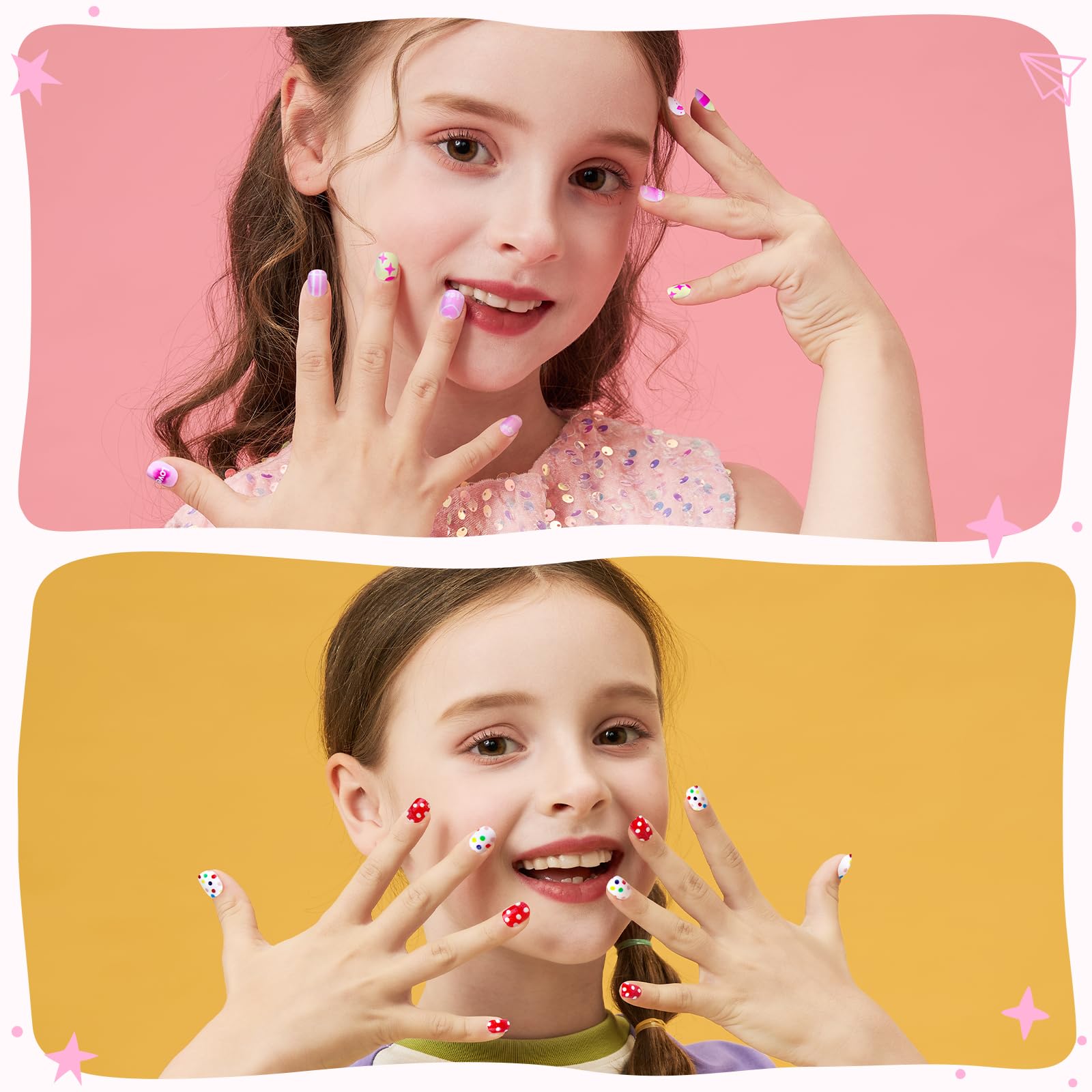 216 uñas postizas a presión para niñas, 9 colores, 12 tamaños, uñas postizas para niños, uñas postizas para niñas, uñas acrílicas cortas con pestañas adhesivas para uñas, lima de uñas 5