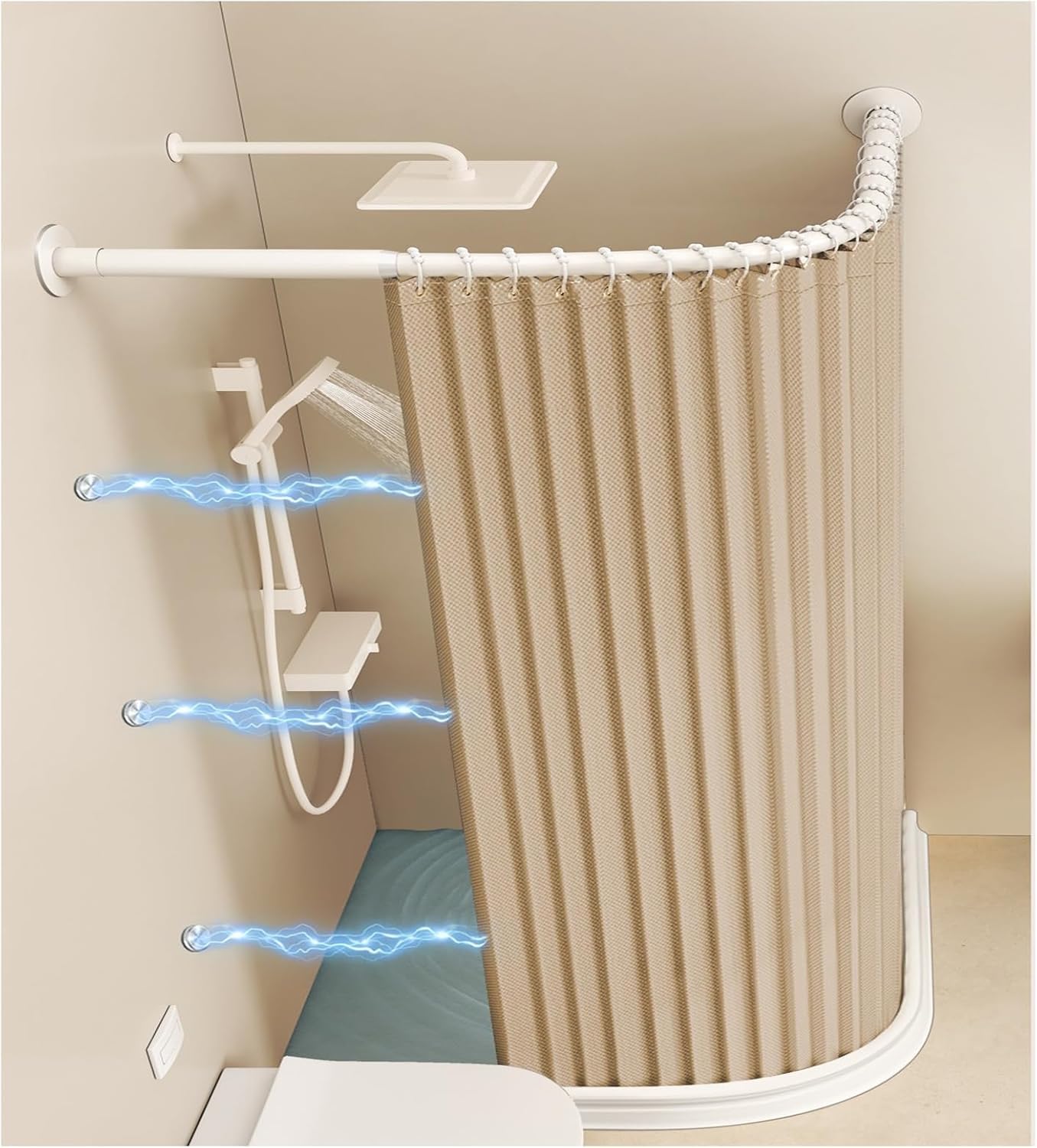 Rideau de douche en forme de L sans perçage, rideau de séparation portable, extensible, capacité de charge de 25 kg, avec bande anti-eau, pour rideau de douche, rideau de porte et rideau de séparation