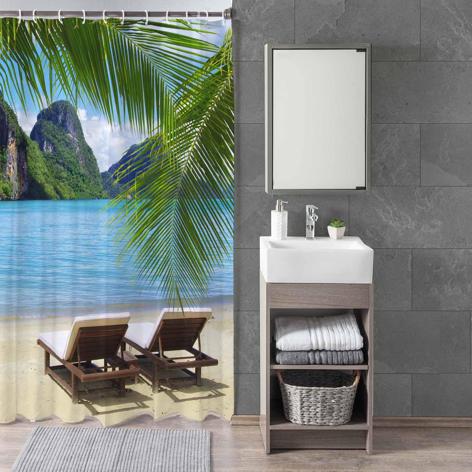 Woutay Shower Curtain Mould Proof Resistant Summer Sea Beach,Water Repellant Fabric,Polyester,with 12 Plastic Hooks - Image 3