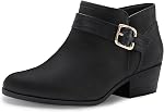 Athlefit Bottes de cheville pour femmes, Bottes courtes talons pour femmes et chaussures d'automne pointues pour femmes avec fermeture éclair latérale classique, housse avec boucle, plate-forme confortable sur les bottes