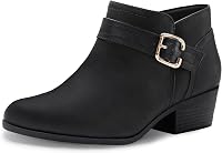Athlefit Women's Chunky Low Heel Ankle Boots - Pointed Toe Side Zipper Booties for Comfort & Style