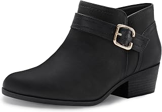Athlefit Women's Chunky Low Heel Ankle Boots - Pointed Toe Side Zipper Booties for Comfort & Style