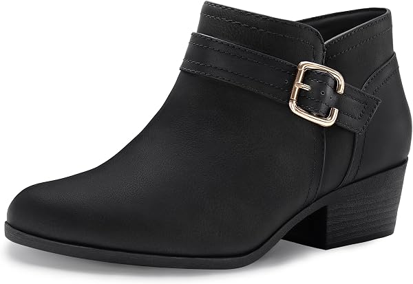 Athlefit Women's Chunky Low Heel Ankle Boots with Side Zipper