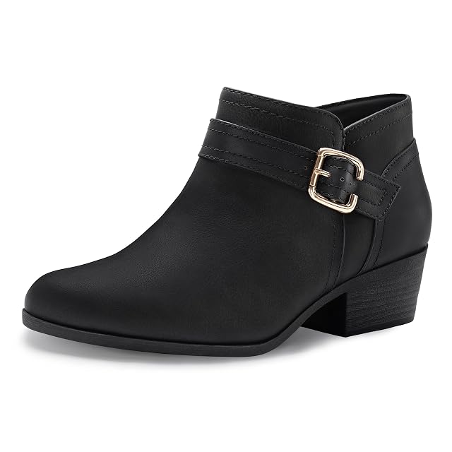 Athlefit Womens Chunky Low Heel Ankle Boots Classic Pointed Toe Side Zipper Booties