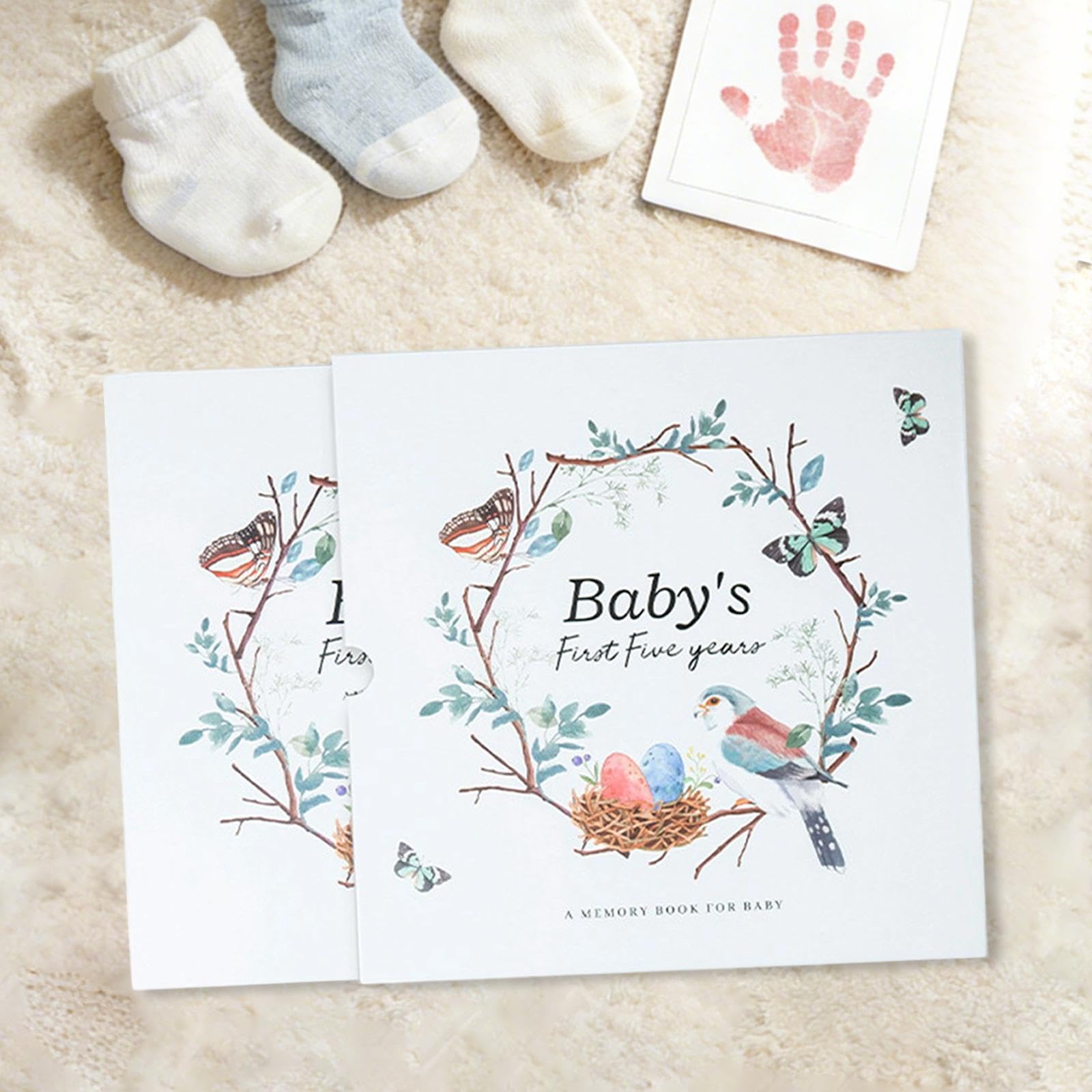 Libro de Recuerdos para Bebés, álbum de Fotos, Diario para Bebés, Registro de Nacimiento, Papel Organizador, Bolsillo Trasero, Pájaro, Individual