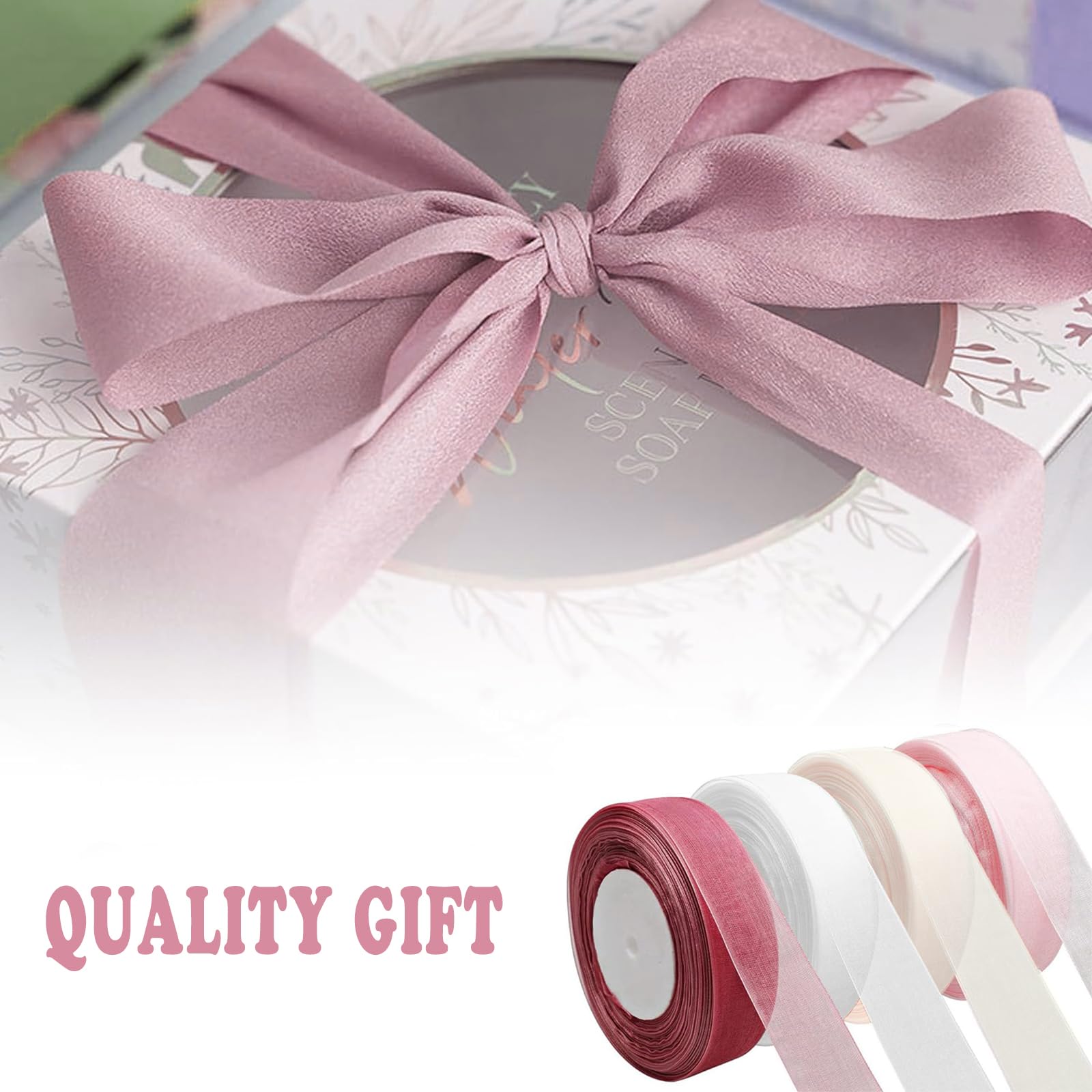 4 rollen lint, 2,5 cm x 45 m, organza-lint, transparant chiffonlint