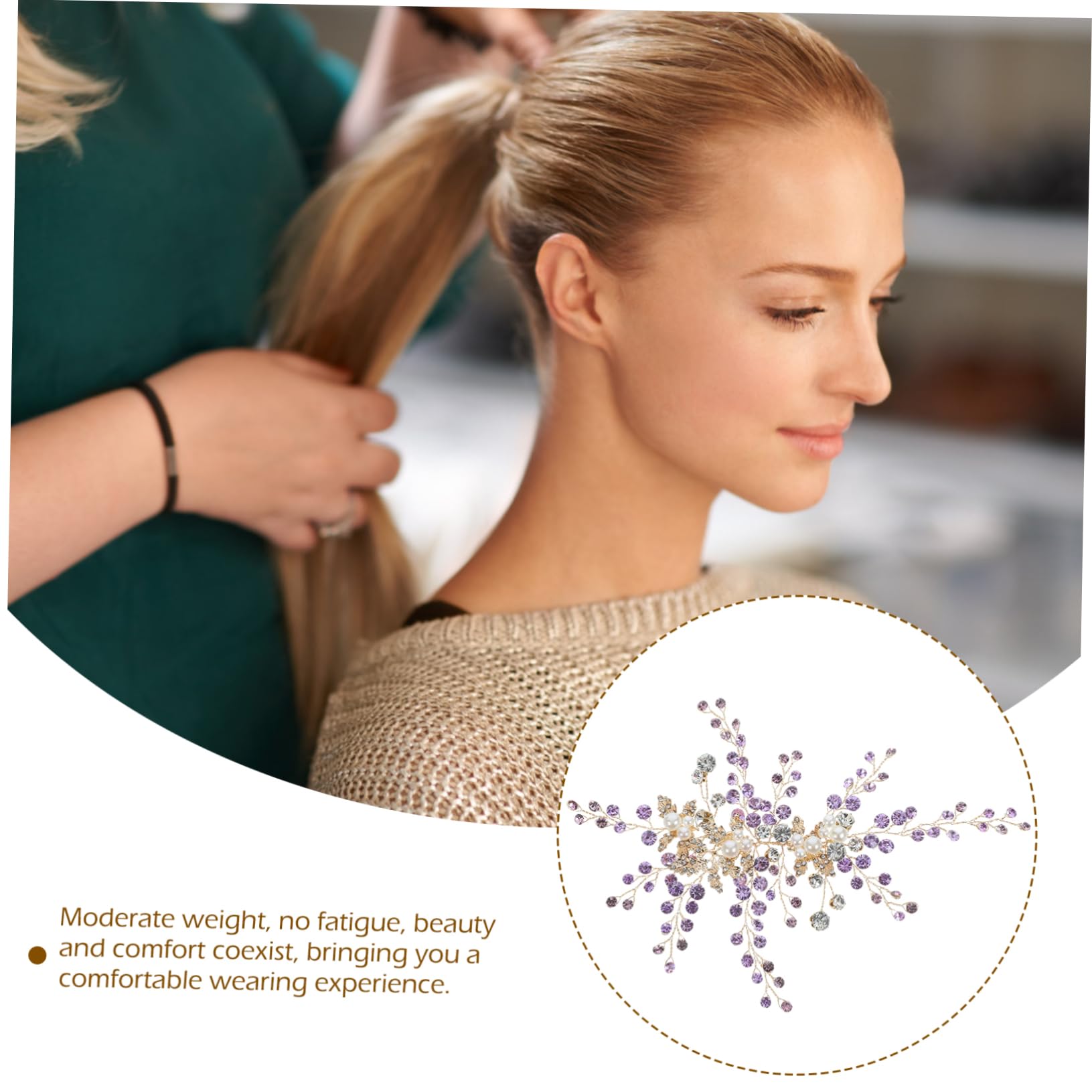 VALICLUD 3 Piezas venda tocado de hoja de tocado de diamantes de imitación de novia manual Cabello recogido accesorios diadema De las mujeres sombrerería aleación Púrpura