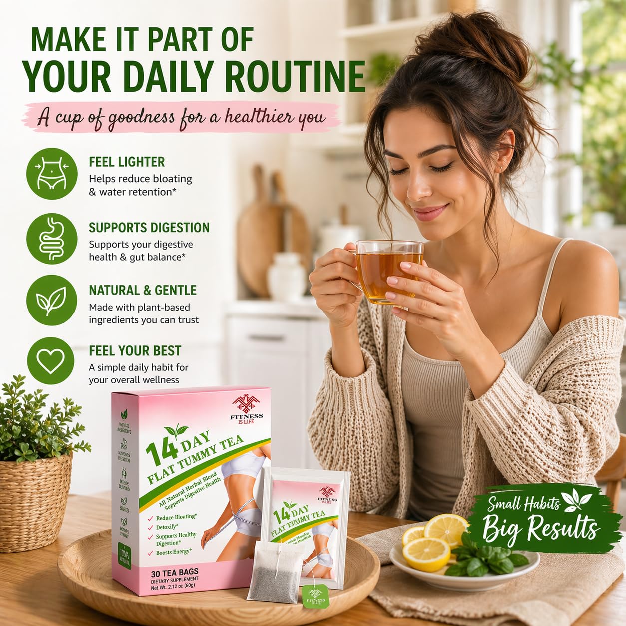 Fitness Is Life 14-Day Flat Tummy Herbal Tea, Green Tea and Botanical Blend, 30 Tea Bags — Amazon image 5