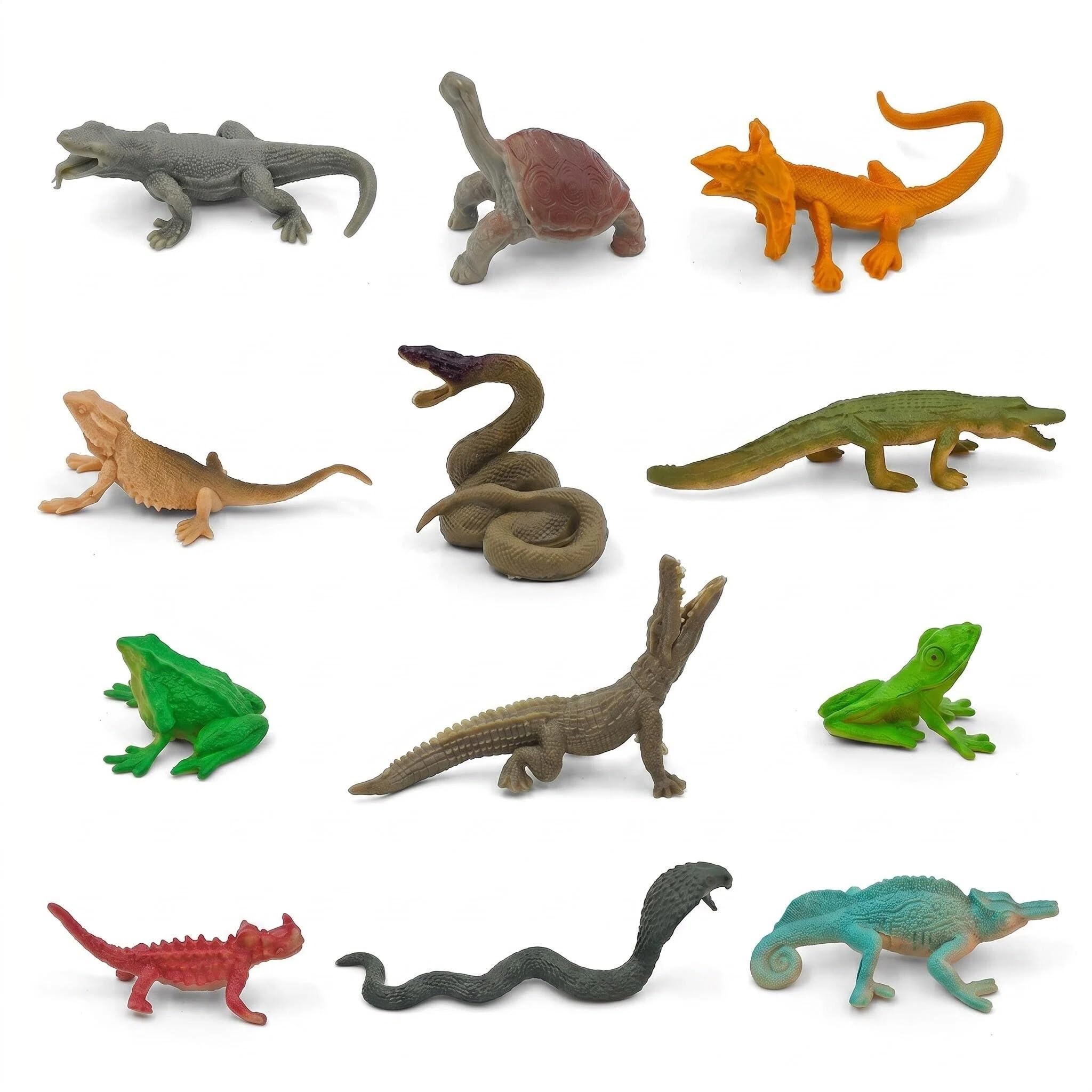 CavspkArt 12Pcs Reptile Animal Figures Set, Mini Realistic Jungle Safari Animals Toys with Snake Lizard Chameleon Turtle, Plastic Animal Figures for Educational Play & Party Favors