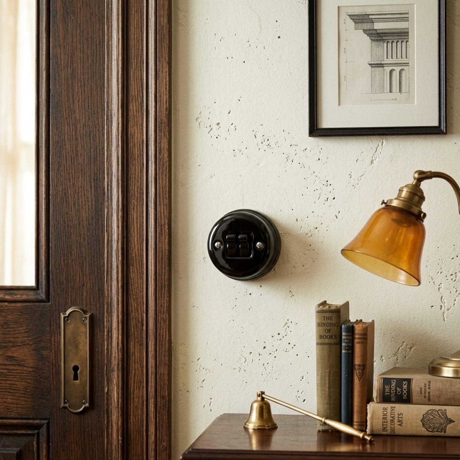 Aufputz Porzellan Retro Toggle Doppelschalter, All-in-One, Serie QR1 schwarz