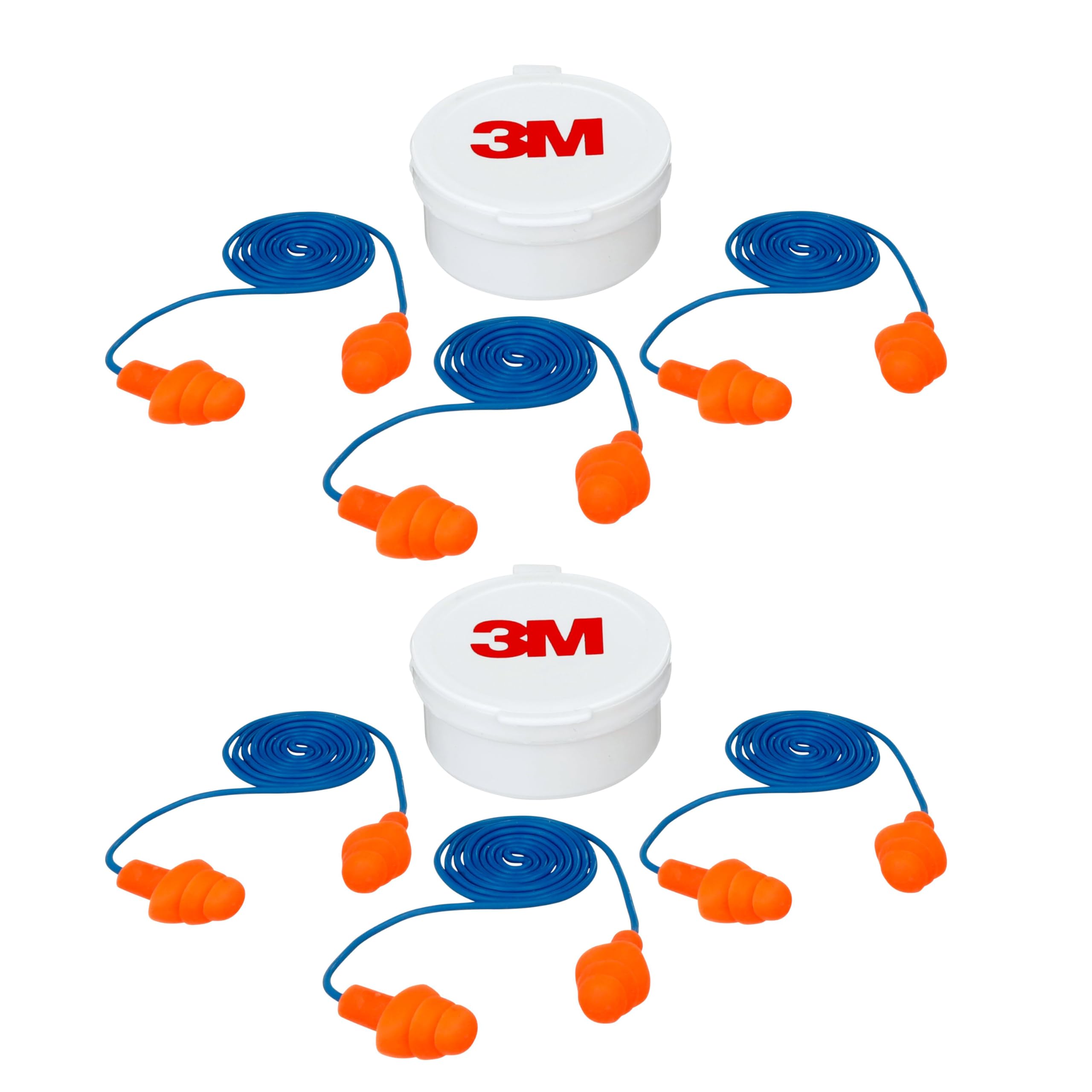 3M Corded Reusable Earplugs, 3 Pack, Noise Reduction Rating (NRR) 25 dB, Easy to Use &amp; Insert, Pliable &amp; Tri-Flange Design Enhances Comfort &amp; Fit, Orange Ear Plugs (90716H3-DC), 3 Pair (Pack of 2)