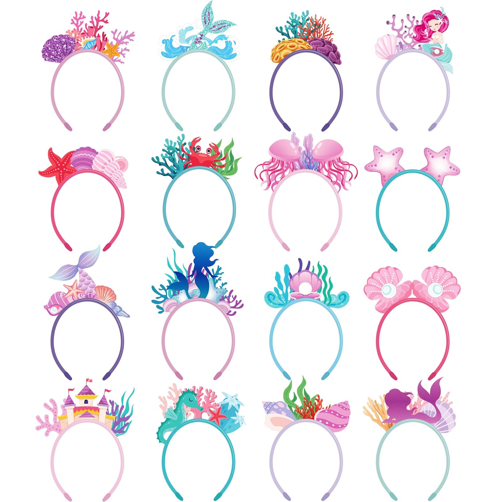 Blosssound 16 Pieces Mermaid Headbands Bulk Felt Under the Sea Hair Accessories Sea Animal Headdress Underwater Headband Bulk for Mermaid Ocean Party