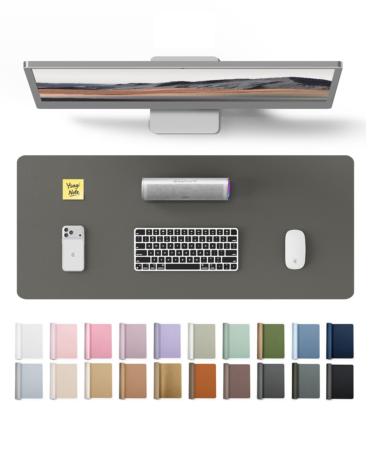 YSAGi Leather Desk Protector, Office Mat, Large Mouse Mat, Non-Slip PU Leather Blotter, Laptop Desk, Waterproof Writing Pad for Office and Home (Dark Grey, 23.6" x 13.8") Dark Grey 23.6" x 13.8"