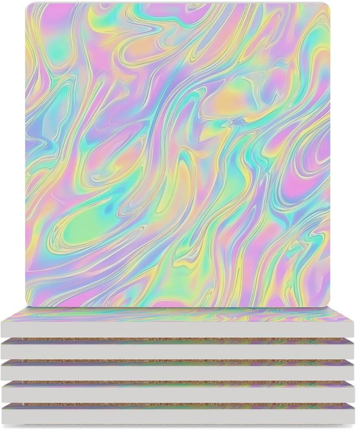 Trippy Ceramic Coasters Set Square Drink Coasters Table Coaster for Kitchen Desktop Decor