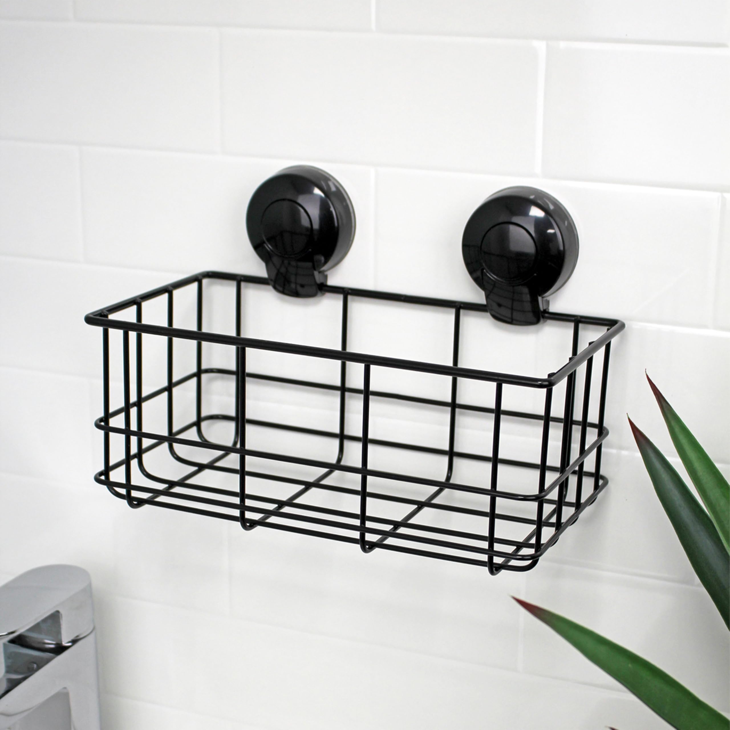 Showerdrape Suctionloc Black Steel Suction Wall Mounted Bottle Basket With Mounting Discs from B&Q