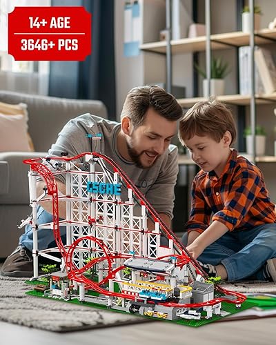 Miniatura 6 de Sosuy Juego de construcción de montaña rusa, estación de tren motorizada eléctrica, juguete de parque de atracciones para niños, niñas y
