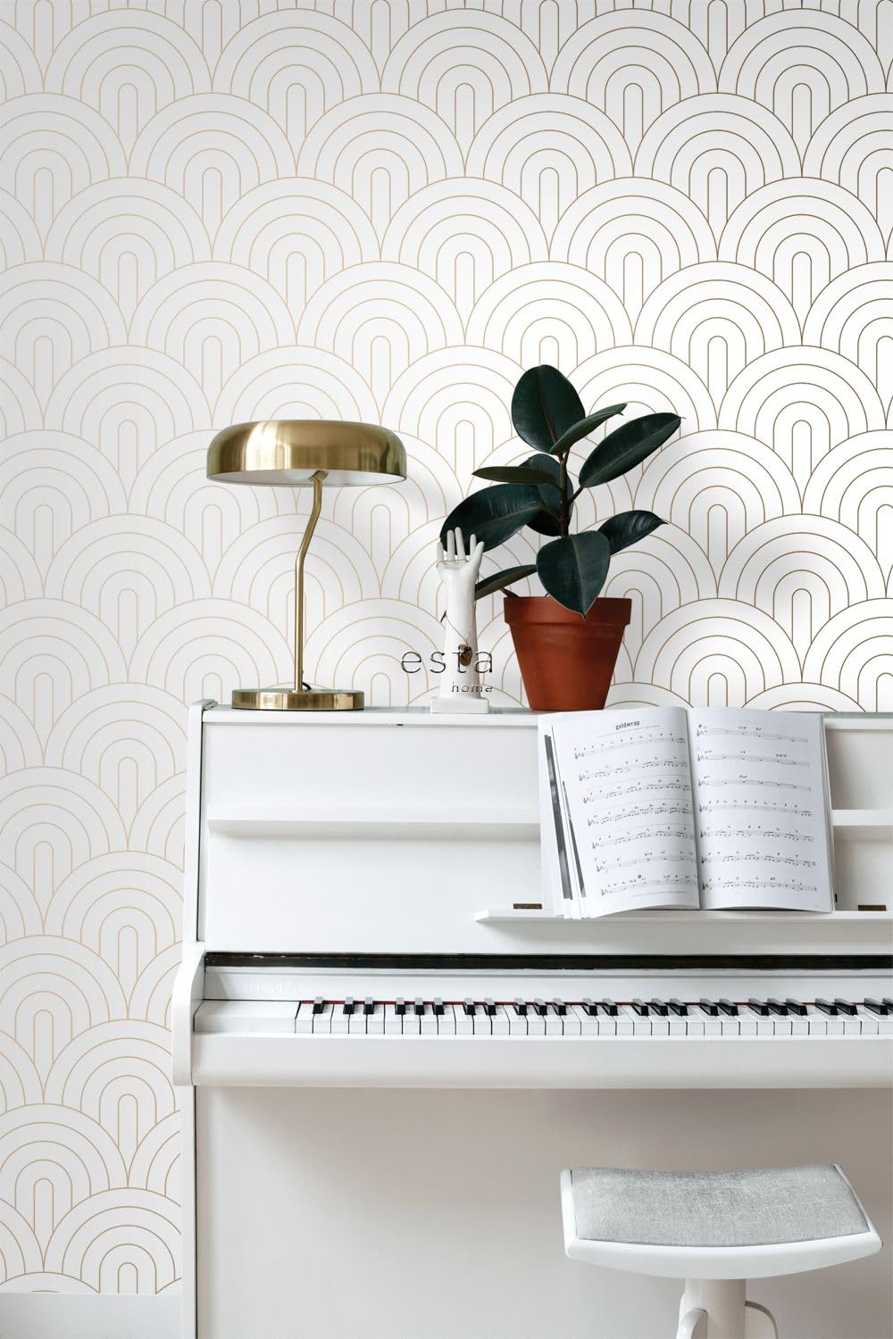 ESTAhome Tapeta motyw art déco białymIzłotym 53 cm x 10.05 m