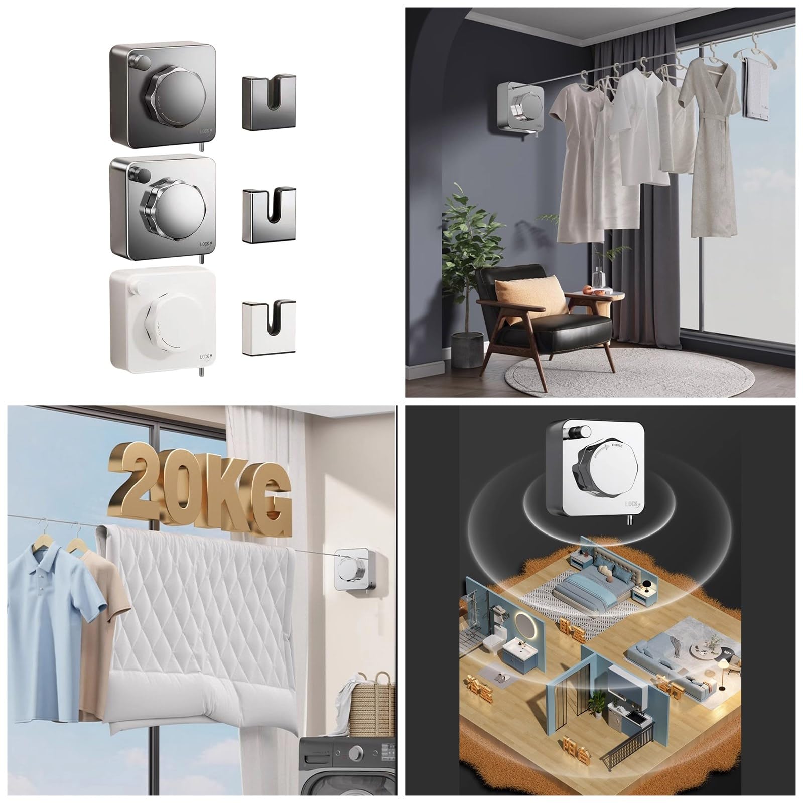 Cuerda retráctil de acero inoxidable para colgar en la pared, cuerda de lavandería para interiores, tensión ajustable, para balcón, tendedero, balcón, cuerda de secado de ropa