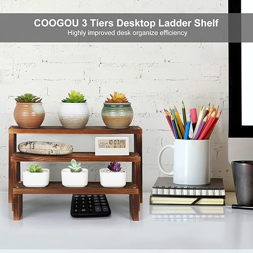 Miniatura 3 de Soporte para Plantas de Escritorio Estante para Plantas de Alféizar de Ventana 3 Niveles Estantes de Madera para Plantas de Mesa Pequeño Estante de