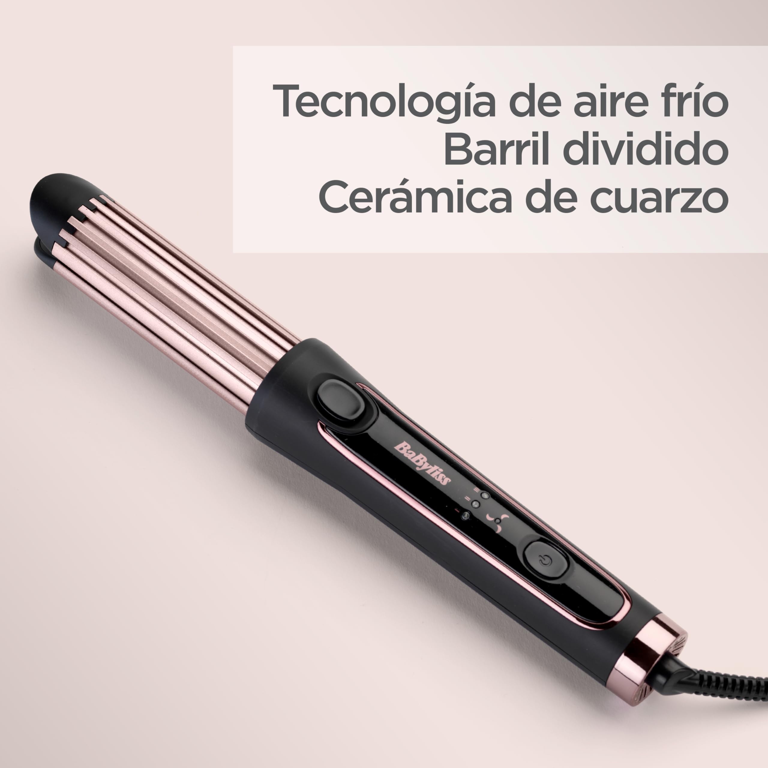 BaByliss C112E Rizador de pelo Curl Style Luxe, ondas duraderas, doble placa cerámica, 3 ajustes de temperatura, función aire frío fija el peinado