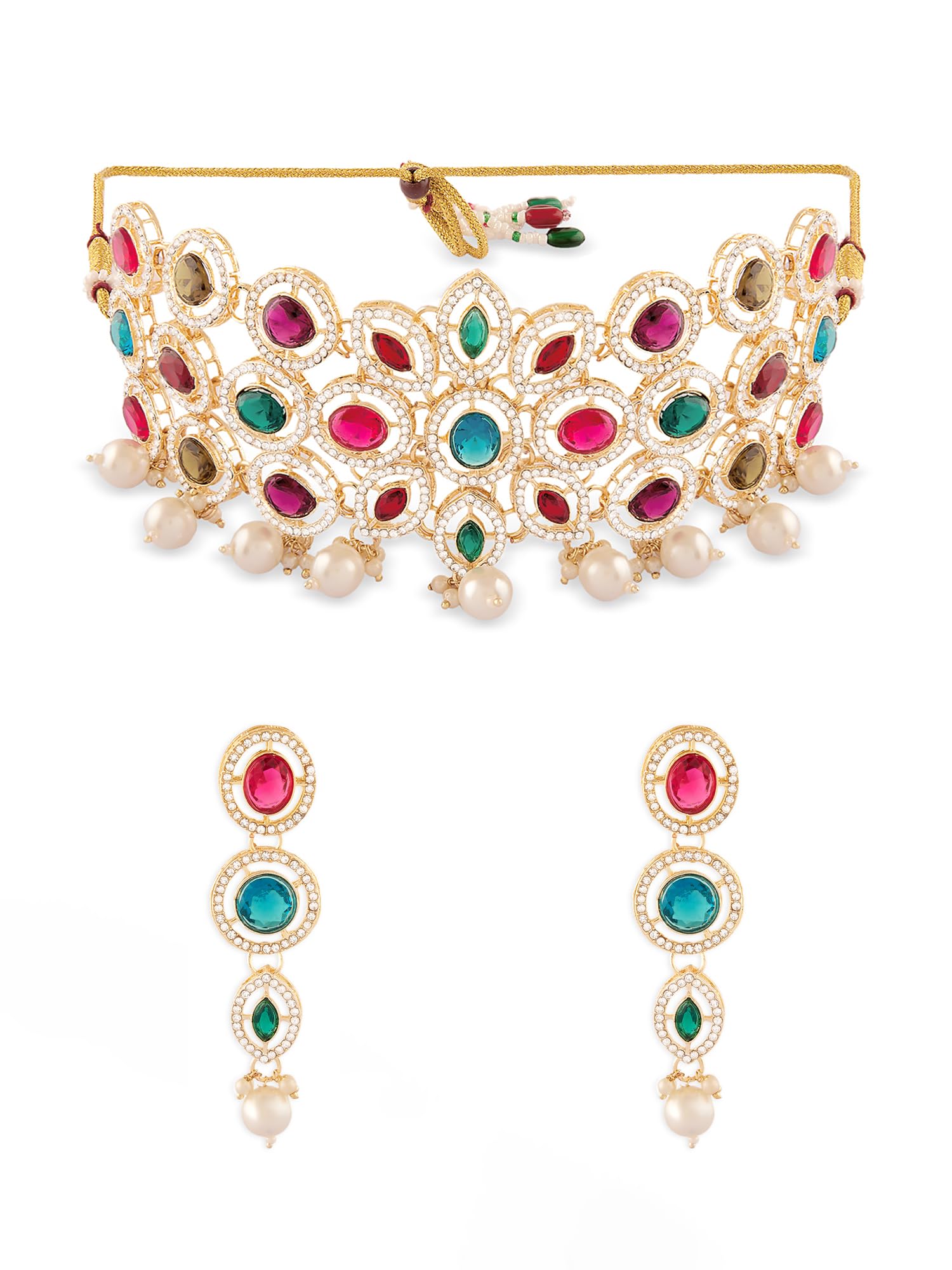 ZAVERI PEARLS Multicolor Dazzling Stones Austrian Diamonds Choker Necklace & Earring For Women-ZPFK18075 (B0D3DBDVD2) Amazon Price History, Amazon Price Tracker