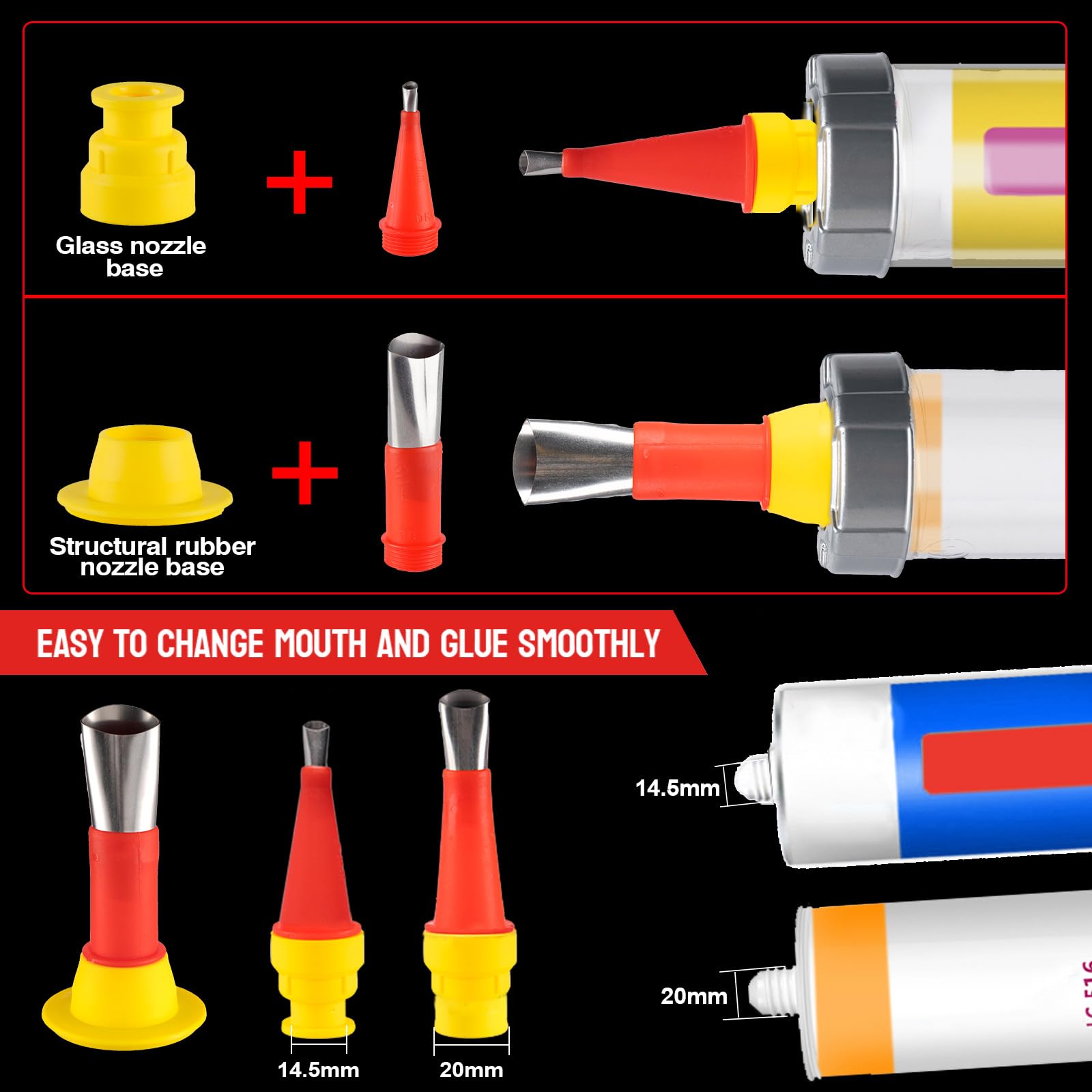 ONEVAN Pistola Silicona Bateria, 300ml Cartuchos Blandos/600ml Rígidos | 5000N Empuje, Antigoteo, 6 Velocidades Ajustables, Larga Autonomía con Dos Baterías, 14 Boquillas, Relleno de grietas juntas