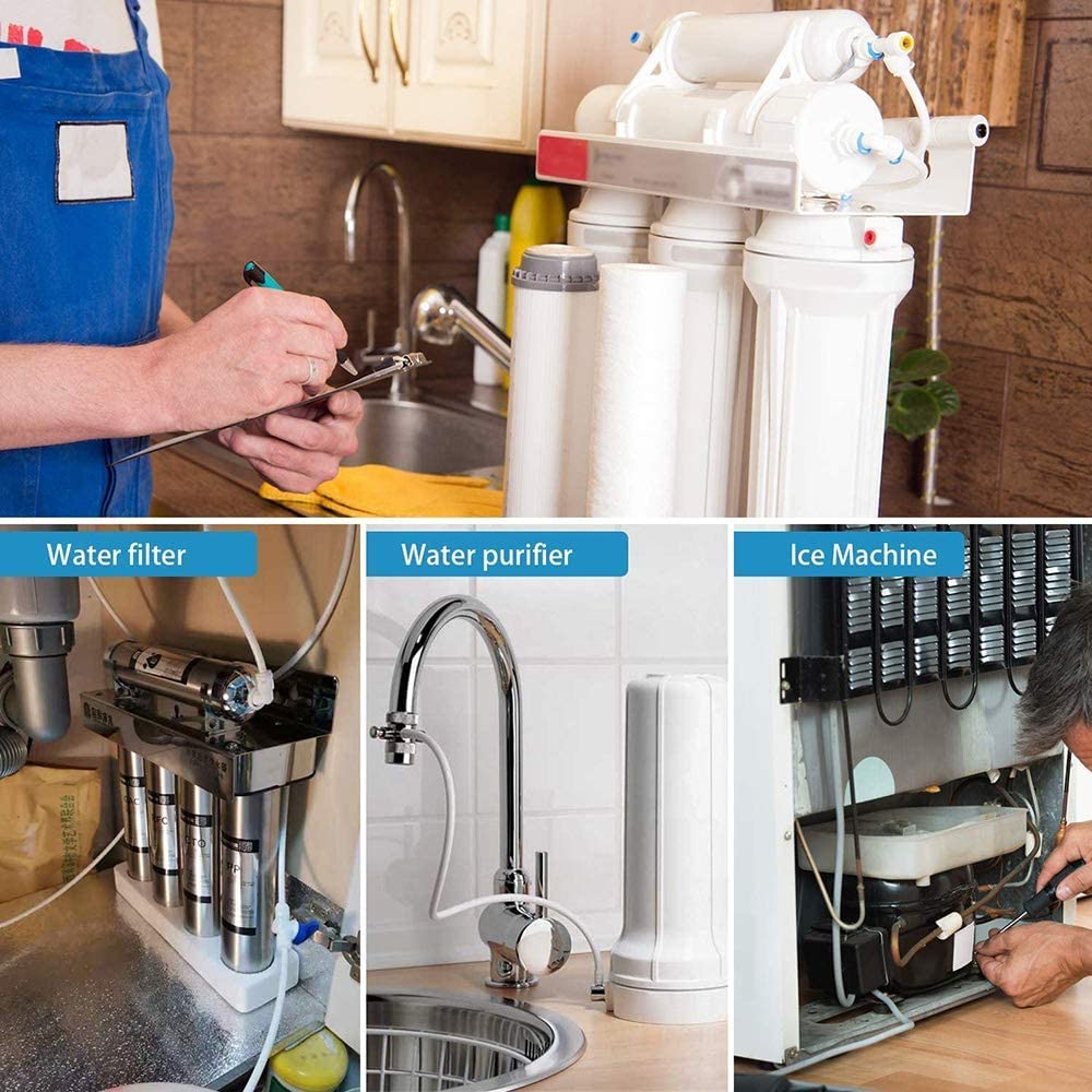 CESFONJER 3/8 RO waterfilterfitting, 5 meter koelkastslang, (T L type combo afsluitventiel), L type aansluiting 1/4 op 3/8 fittingen met slangcutter