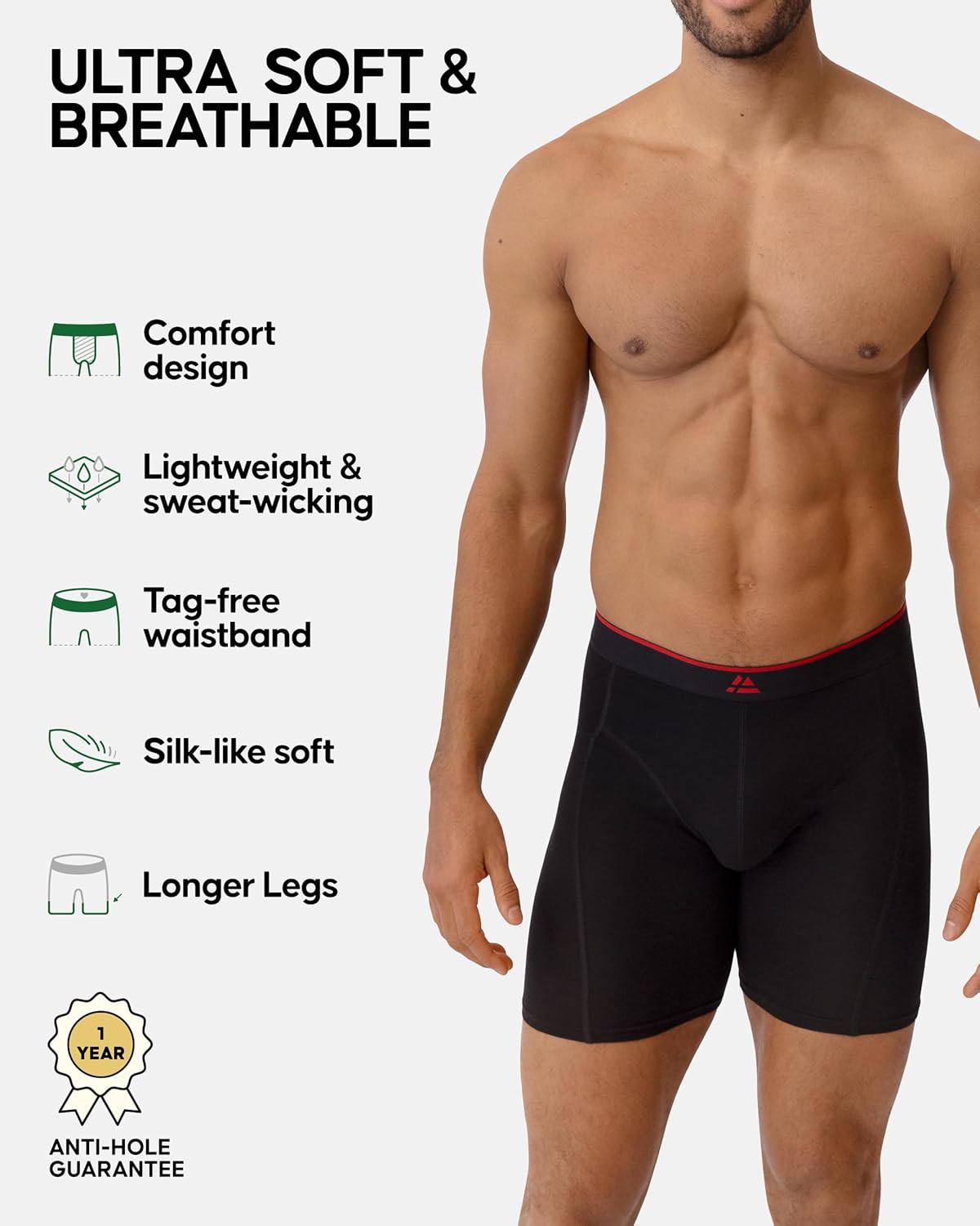 DANISH ENDURANCE Mens Boxer Briefs, Soft Bamboo Viscose Trunks, Tag-Free, Breathable, With or Without Fly, 3 or 6-Pack - Image 2