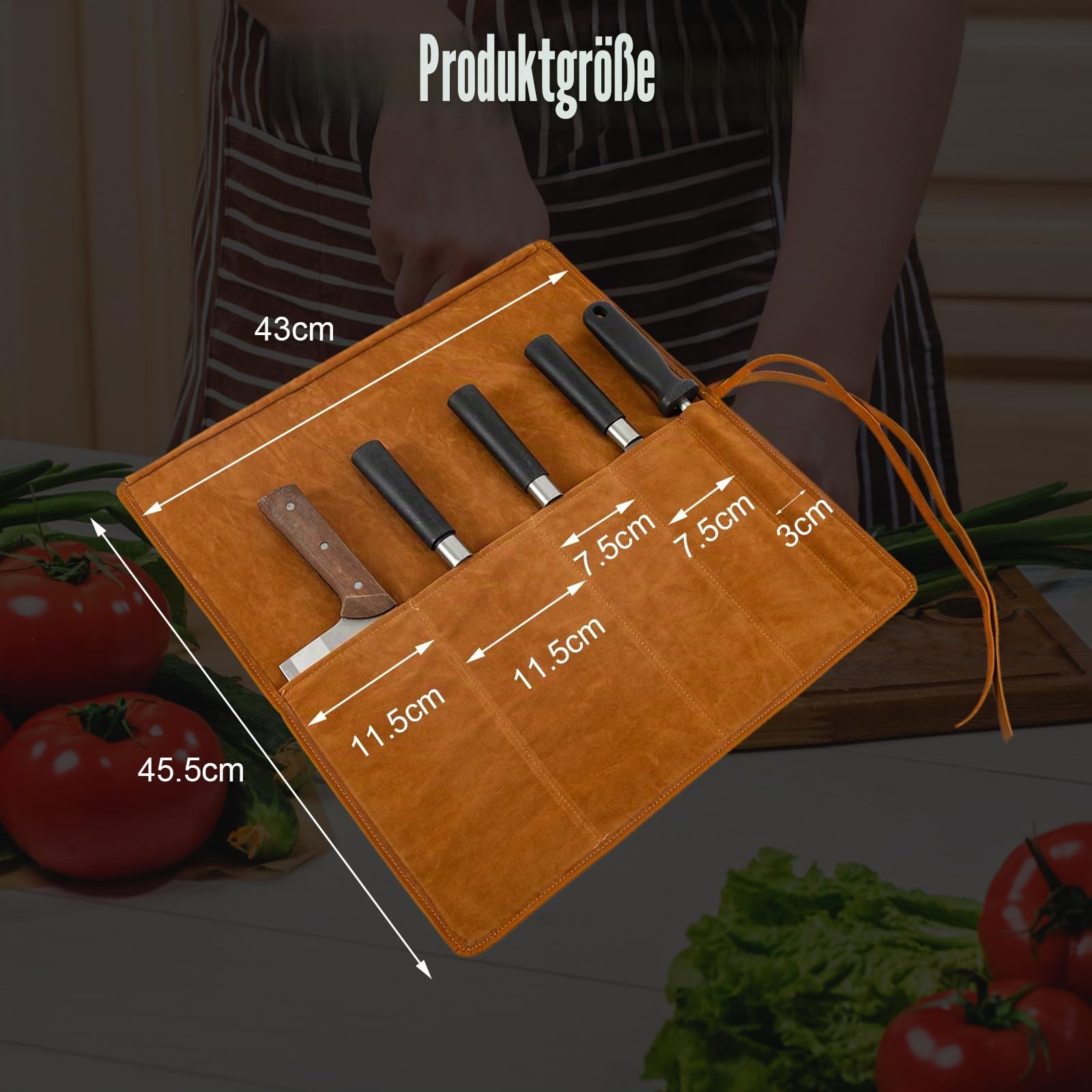 Echtleder Messertasche,Koch Messer Roll Bag,Premium Kochmesserrolle Groß,Messertasche Kochmesser Geschenke für Pro-Köche oder kulinarische Enthusiasten (Braun)