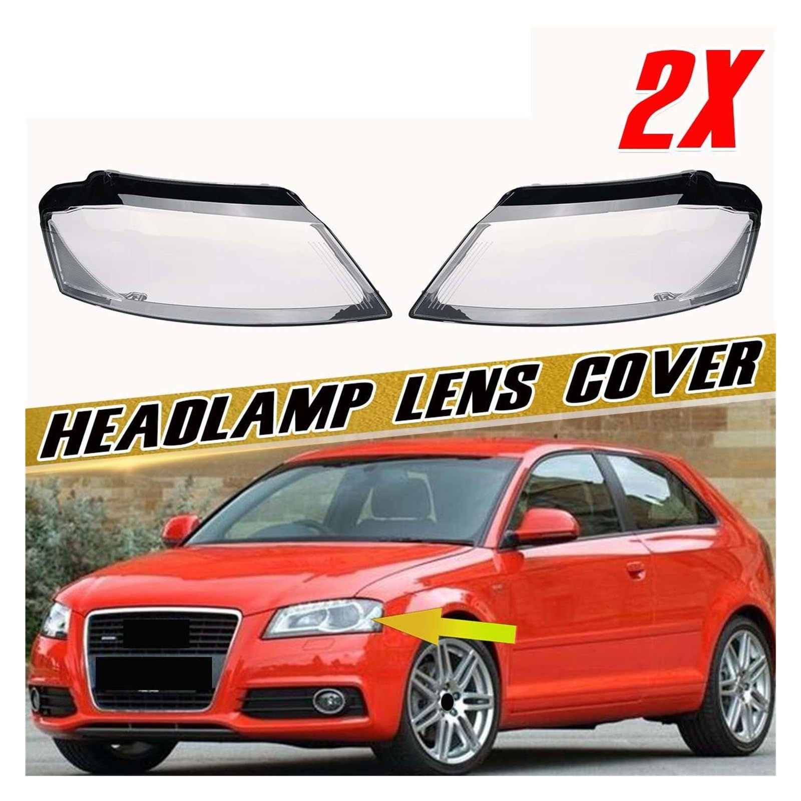 Front Headlight Lens Cover Compatible For Audi A3 8P S-line S3 RS3 Facelift 2008 2009 2010-2012 Clear Headlamp Shell Transparent Lampshade(1 Pair)