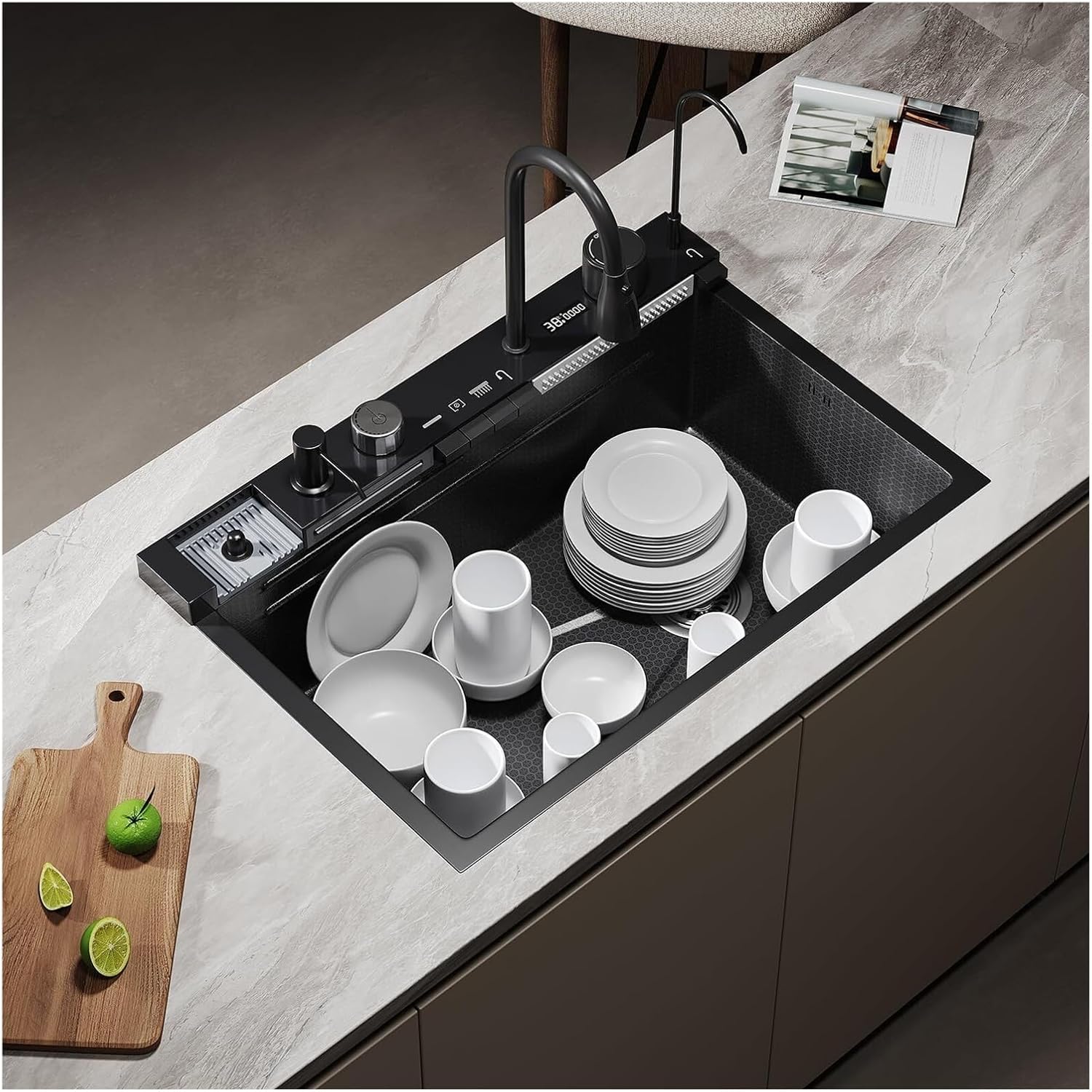 Smart Kitchen Sink with Pull-Out Faucet & Accessories – 26.8"(68x46cm/26.8x18.1in)