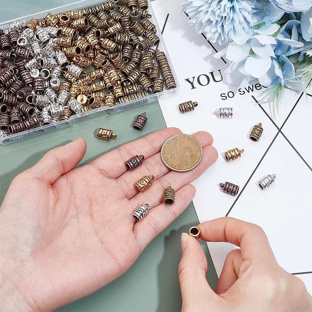 PH PandaHall 200pcs Metal Cord End Caps, 4 Colors Column Leather Thread Rope End Cap Tassel Caps Jewellery Cap Tip for DIY Craft Dangle Earrings Bracelets Necklaces Jewelry Making Kumihimo Supplies