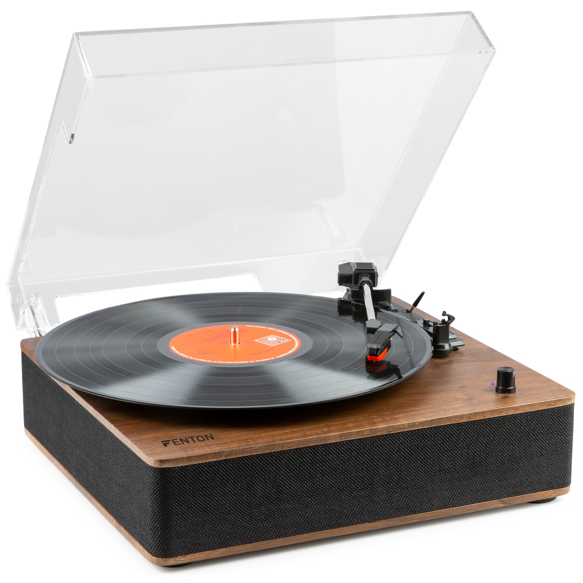 Fenton RP161 Giradiscos Bluetooth, Altavoces Integrados, Tocadiscos tracción Correa, cápsula cerámica, 3 velocidades, Line out, Auto-Stop, Cubierta Antipolvo, Patas antishock, Color Madera Nogal