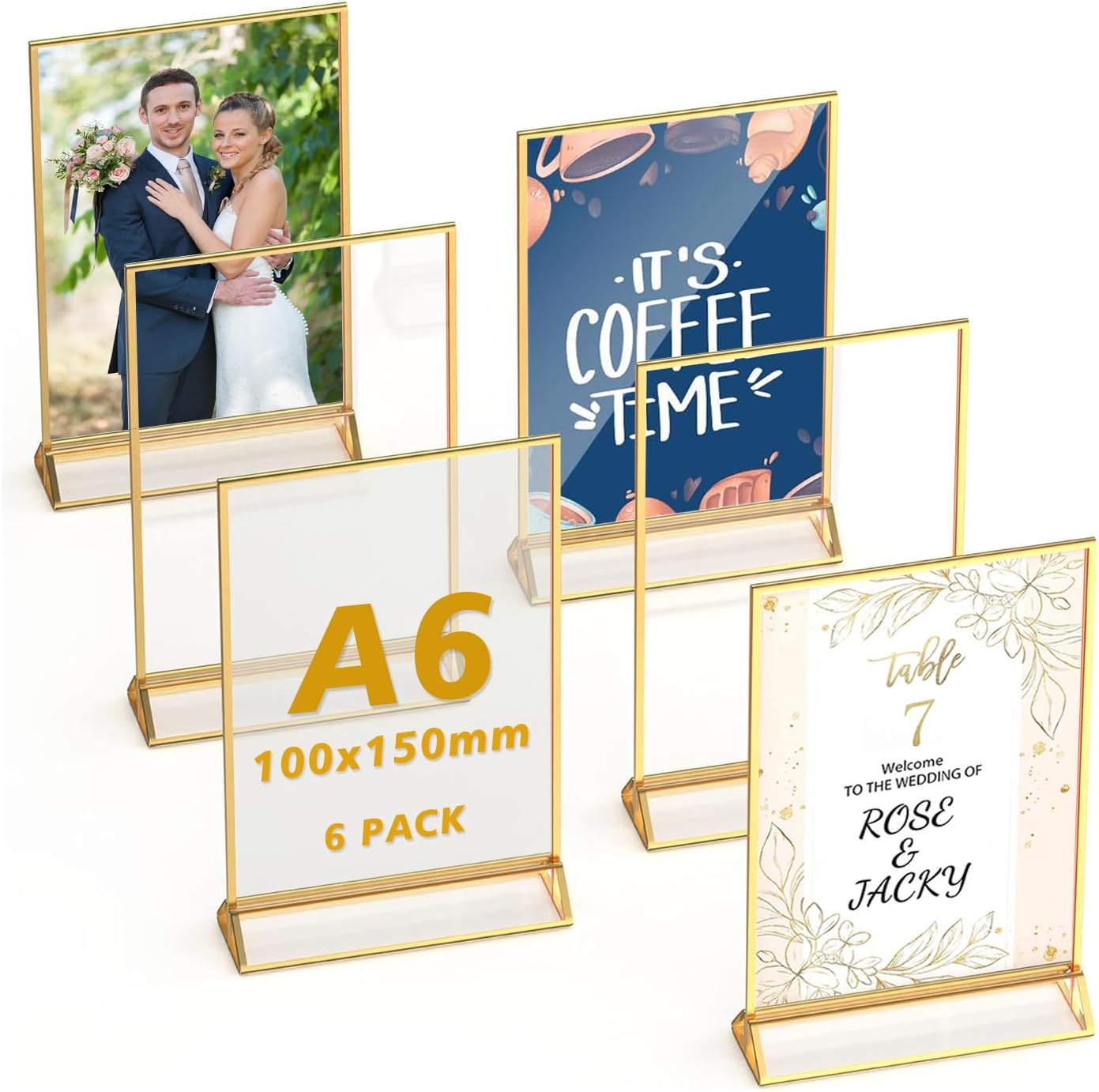 Cadres Photos Dorés Double Face DAJAVE – Lot De 8, Format A5 (15x21 Cm) – Pour Numéros De Table Mariage