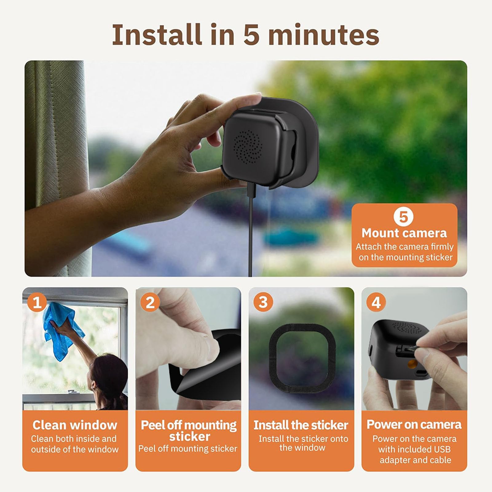 GOWENIC 2K Window Camera, Indoor Camera with Dual Band WiFi and Bluetooth, Color Night Vision, Motion Detection, Real Time Alerts, 2-Way Audio, Adhesive Installation - 5