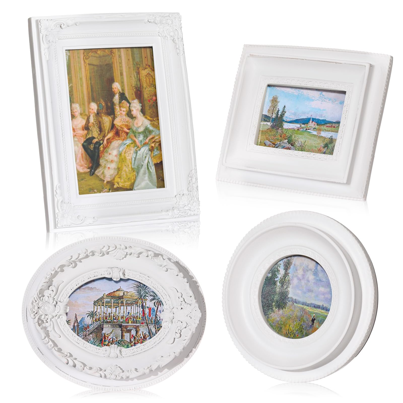 Geetery 4 Pcs Vintage Picture Frames Set Mini Antique Picture Frame Small Luxury Ornate Oval Circle Rectangle Wall Hanging for Gallery Wall Photo