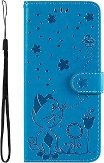 YBFJCE Compatible with Google Pixel 6a Wallet Case,PU Leather Kickstand Case with Card Slots,Durable Shockproof Cover for Google Pixel 6a,Cat and Bee Flip Shell,Blue