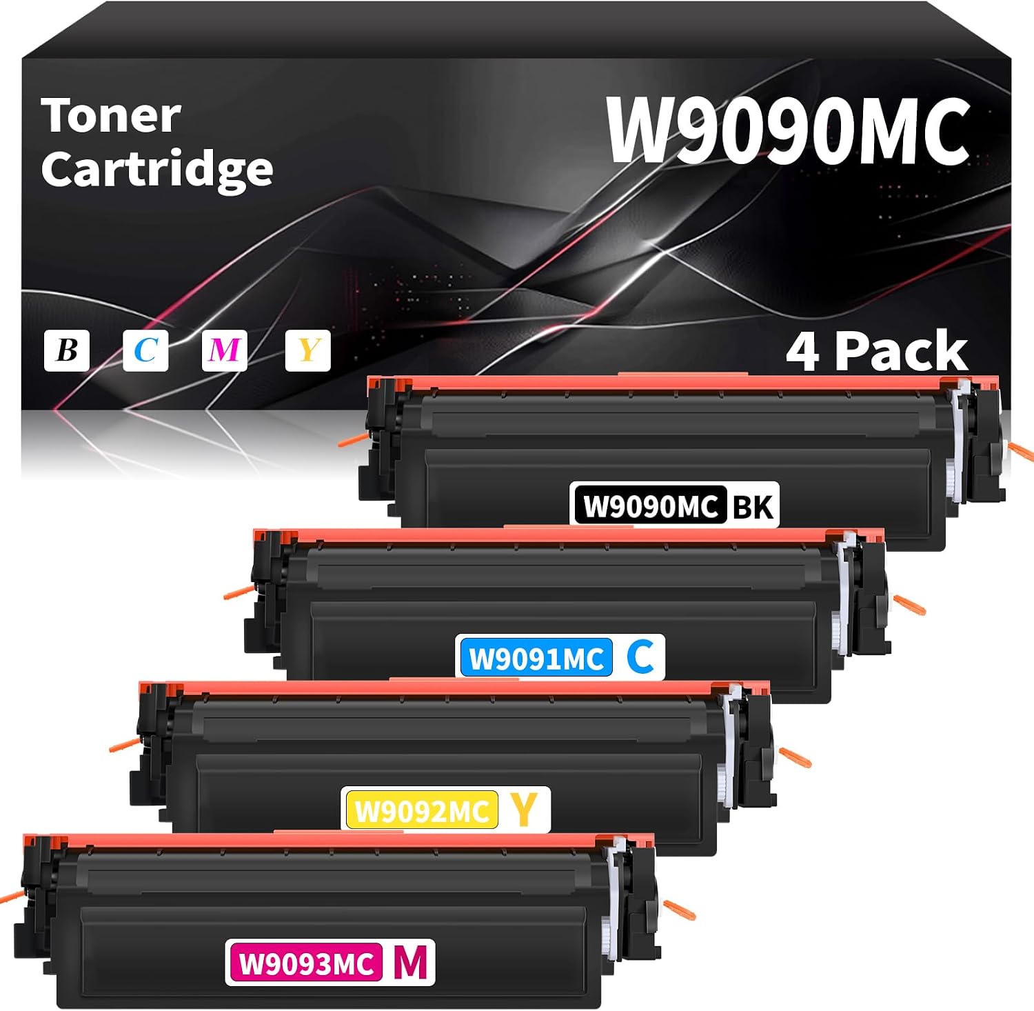 W9090MC Toner Cartridge Compatible for HP W9090MC W9091MC W9093MC W9092MC High Capacity Ink Cartridges Replacement for HP Color LaserJet Managed E45028dn MFP E47528f Printers Combo 4 Pack (BK/C/M/Y)