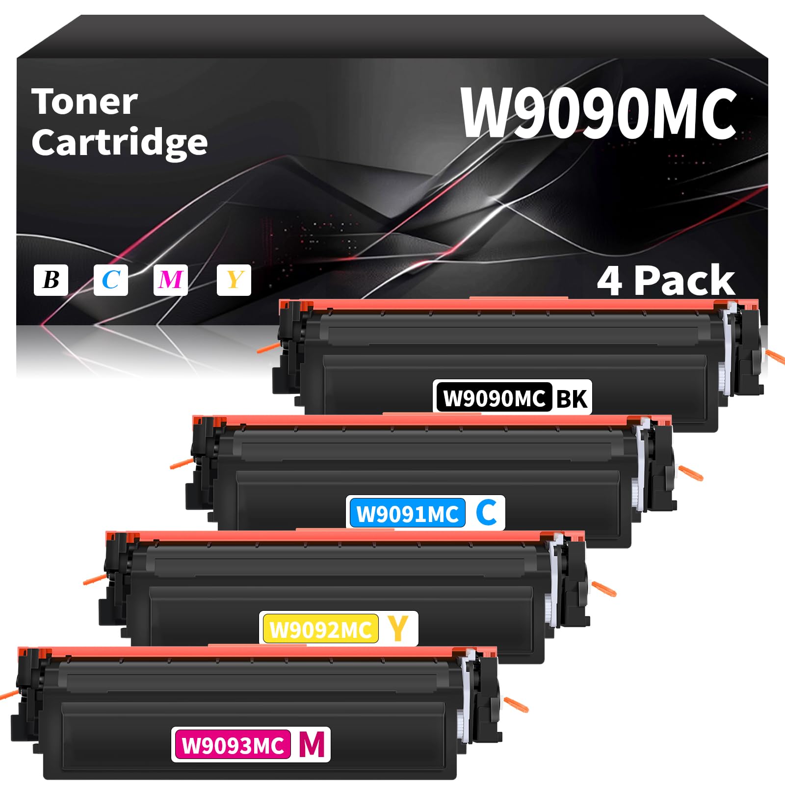 W9090MC Toner Cartridge Compatible for HP W9090MC W9091MC W9093MC W9092MC High Capacity Ink Cartridges Replacement for HP Color Laserjet Managed