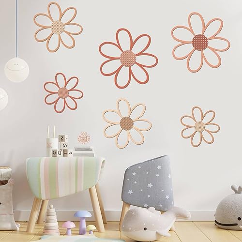 Miniatura 5 de Thyle 6 piezas de decoración de pared de margaritas de madera, diseño de margaritas blancas, letreros colgantes para el hogar, guardería,