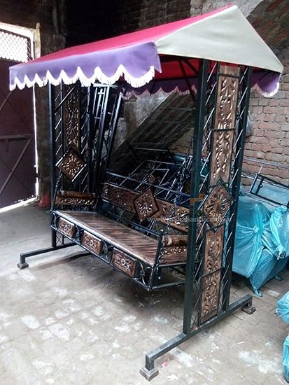 Naaz Handicraft Solid Wood & Iron Garden,Balcony Swing, Hammock, Jhula, Cradle