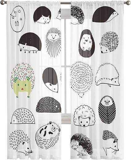 Amazon レースカーテン おしゃれ ガーゼカーテン 人気カーテン シフォン 柔らかい肌触り 半遮像 透けない 軽量で 光透過性 遮熱 Uvカット 省エネ 風通し 目隠し 洗濯機対応 漫画ハリネズミイラスト 幅132cmｘ丈274cm 2枚組 レースカーテン オンライン通販