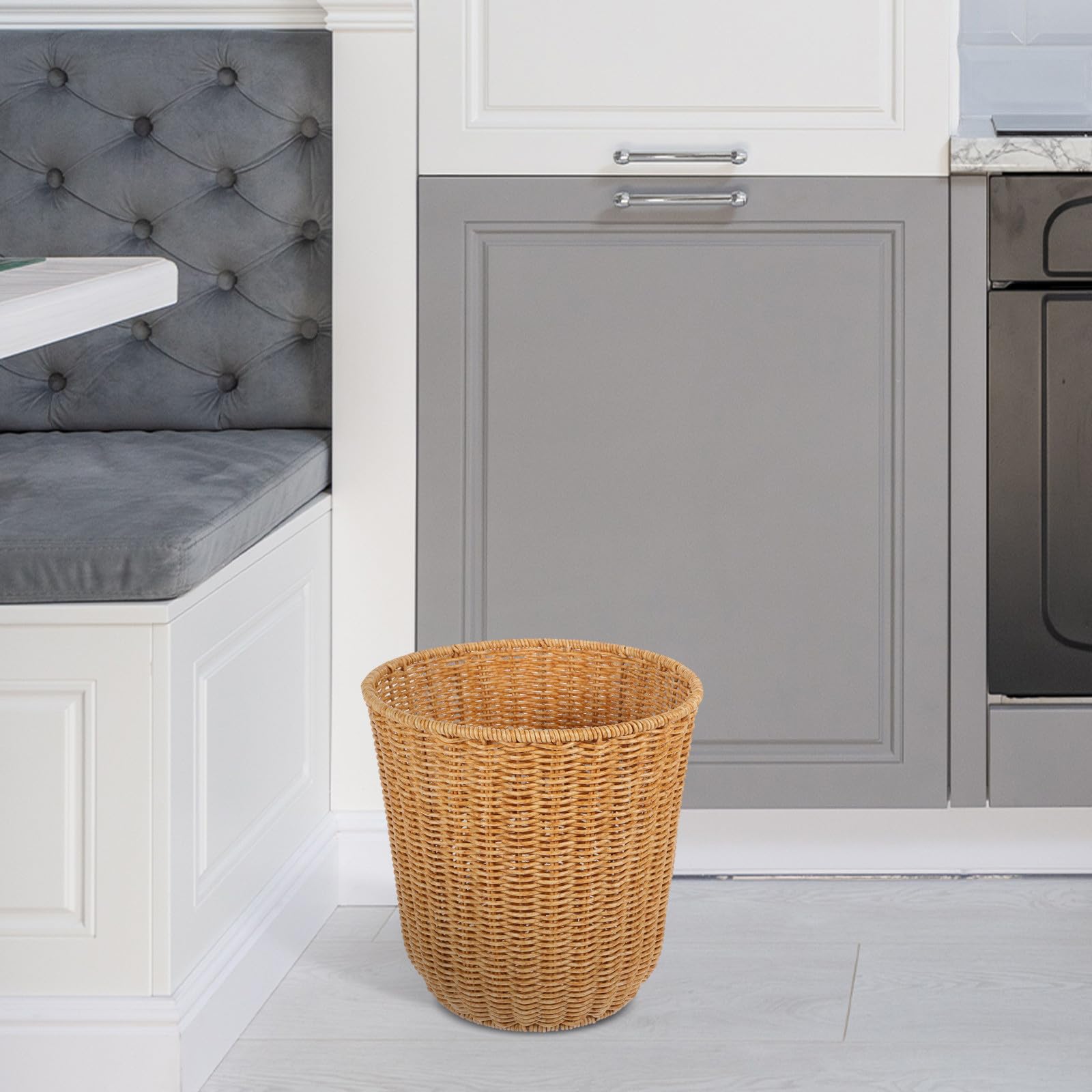 SHINEOFI Cestino per Rifiuti Intrecciato in Finto Rattan Medio Cestino Portaoggetti Versatile in Ferro e PP Contenitore Multiuso Decorativo per Soggiorno e Cucina