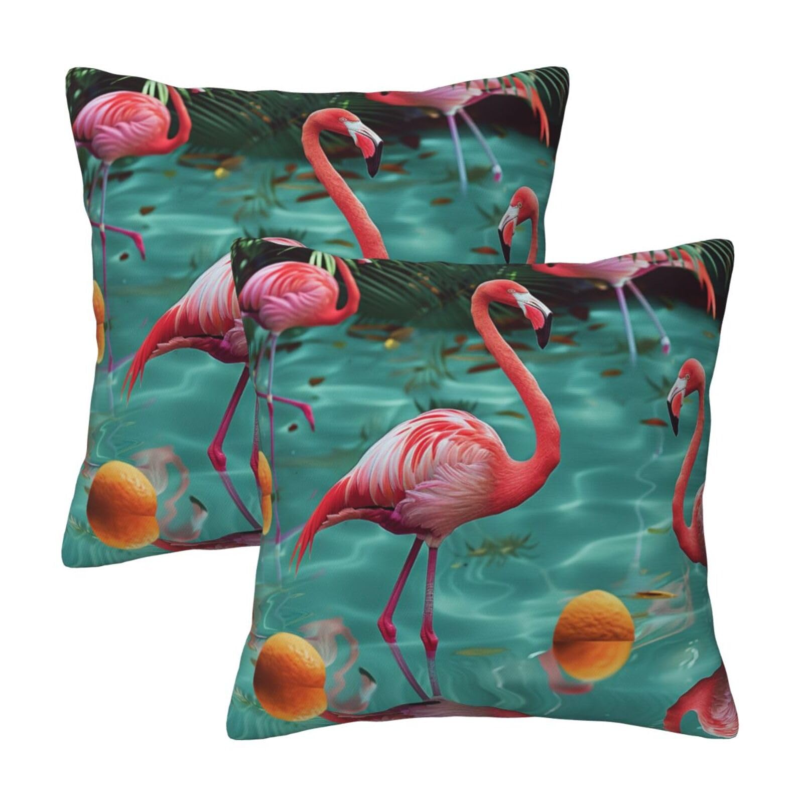 kkvhhyuo Flamingo Print Pillow Covers Set of 2, Square Decorative Cushion Covers with Hidden Zipper, Throw Pillow Cases for Living Room Sofa Bed Chair, 50x50 cm